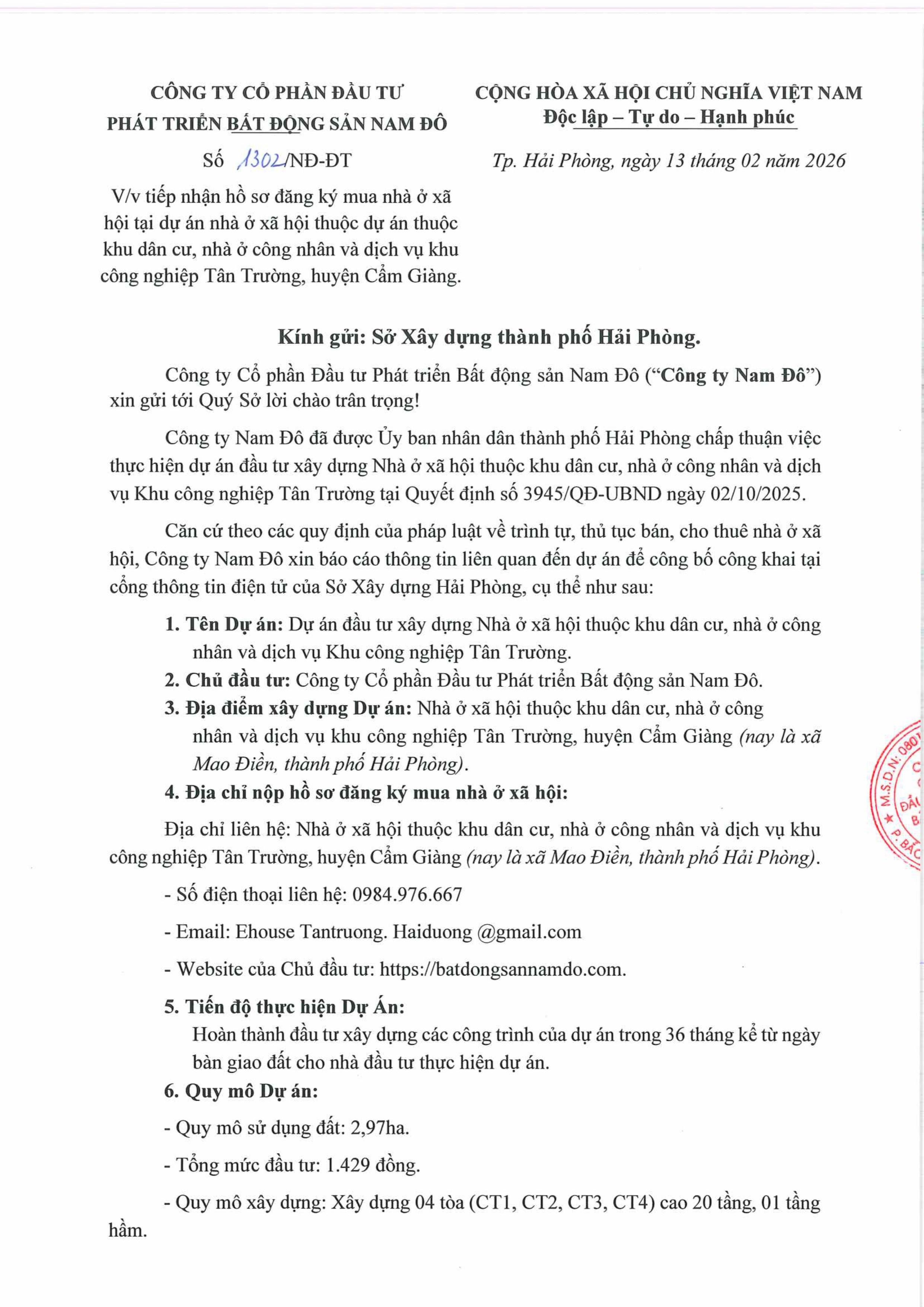 V/v tiếp nhận hồ sơ đăng ký mua nhà ở xã hội